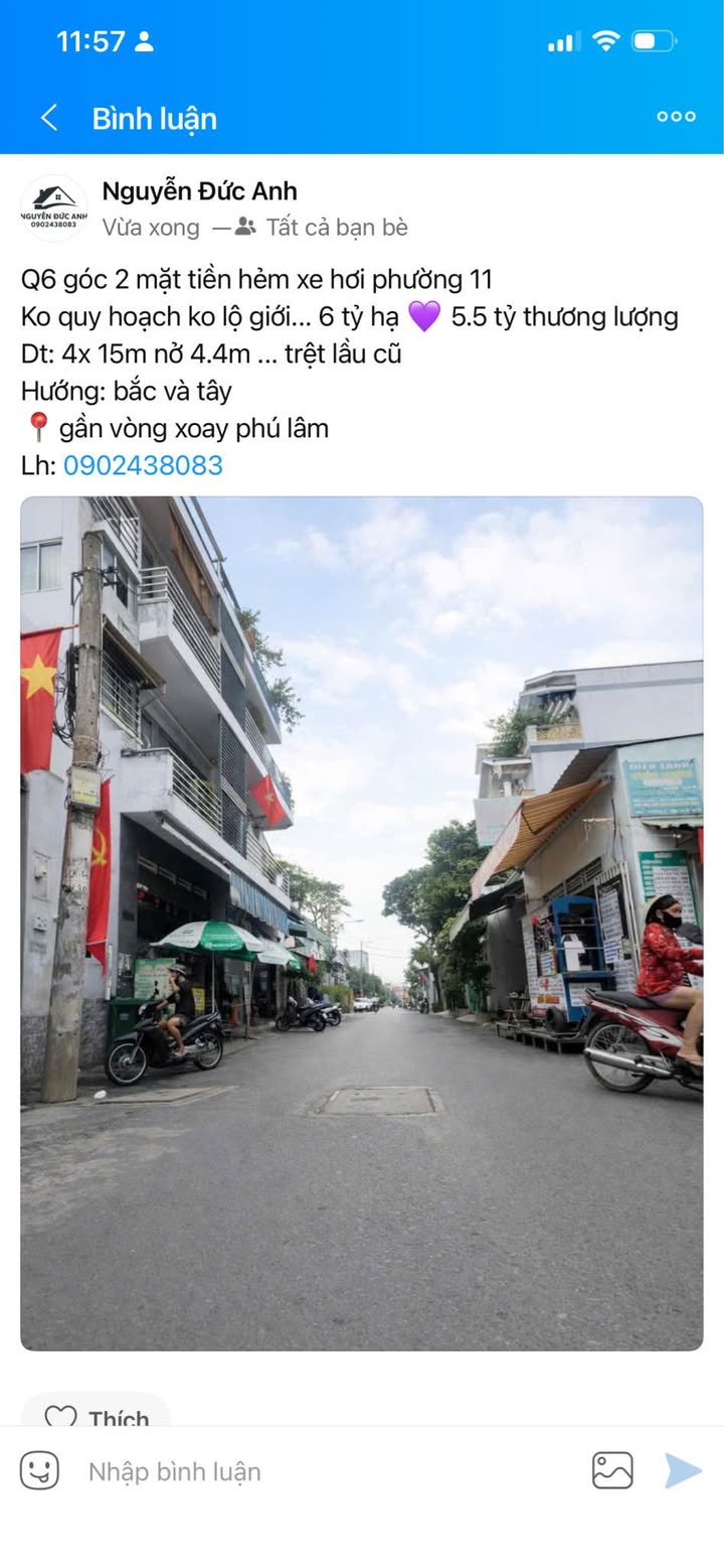 Nhà Góc 2 Mặt Tiền Hẻm Xe Hơi Q6 - 60m² - Giá 5.5 Tỷ