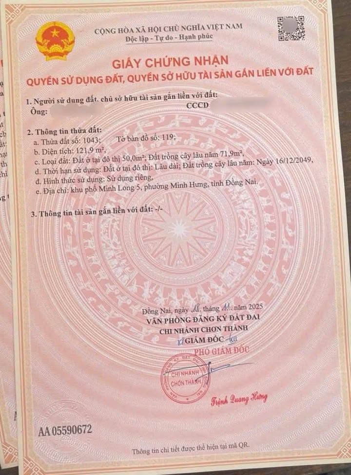 Đất nền Minh Long, Bình Phước 120m² - Giá 285 triệu, Sổ đỏ thổ cư