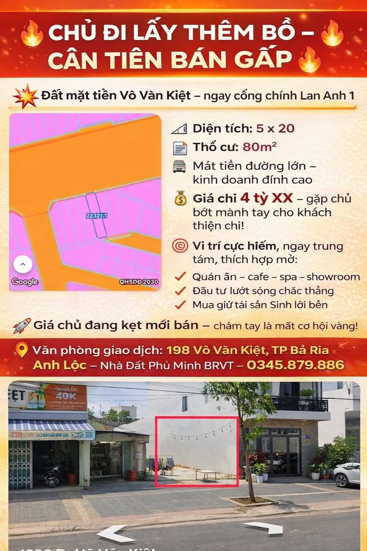 Đất Mặt Tiền Võ Văn Kiệt Bà Rịa 100m² - Kinh Doanh Đỉnh Cao, Giá Tốt