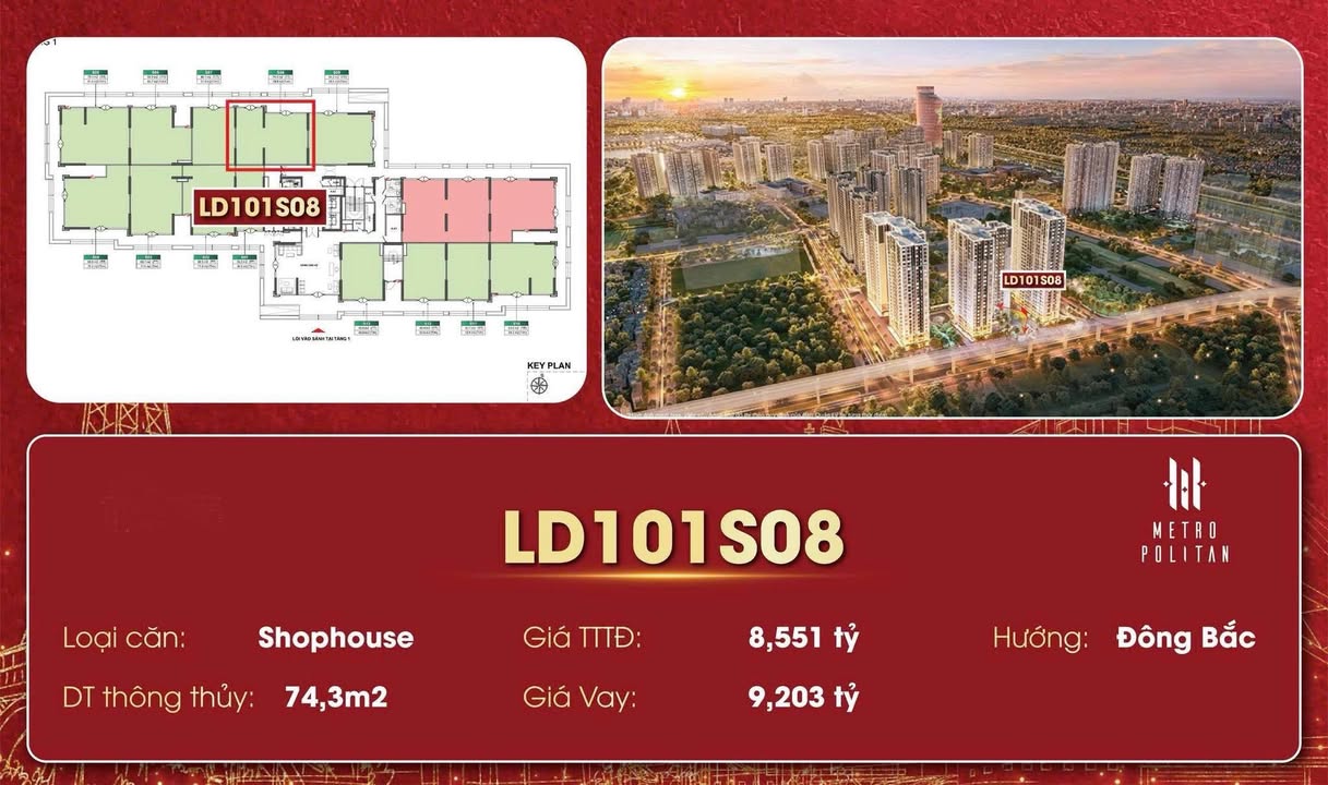 Shophouse Metropolian 74m² Hướng Bắc - Giá Tốt Kinh Doanh