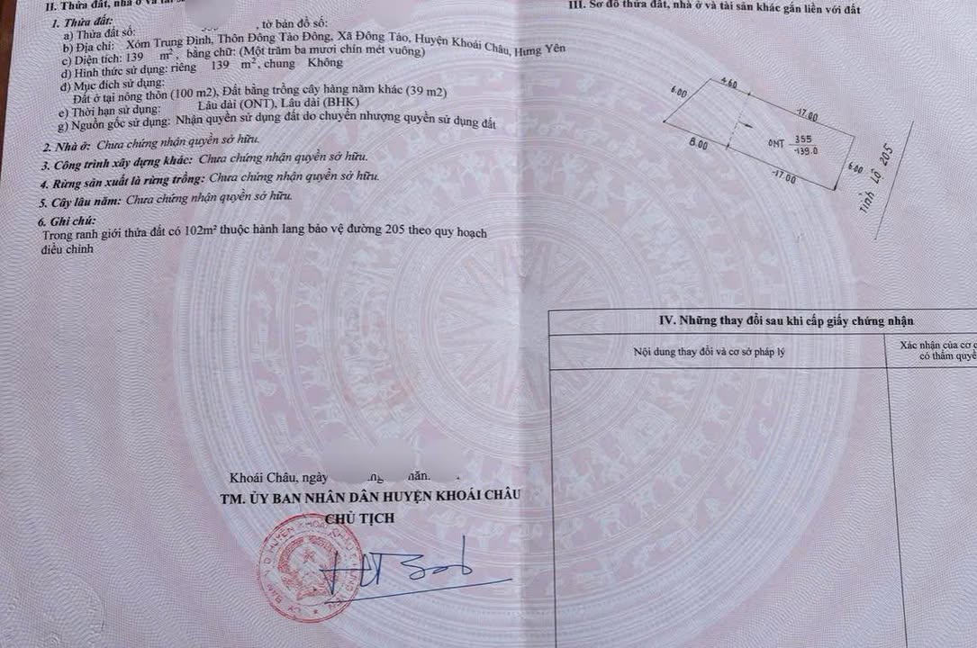 Đất nền mặt tiền 139m² Tỉnh lộ 205, Khoái Châu, Hưng Yên - Kinh doanh đắc lợi!