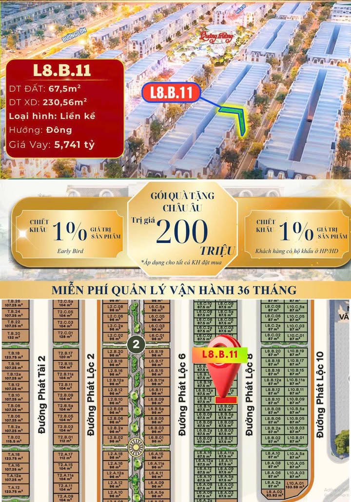 Nhà Liền Kề Vlatsa Thủy Nguyên 67.5m² - Giá 5.7 Tỷ, Tặng 200 Triệu