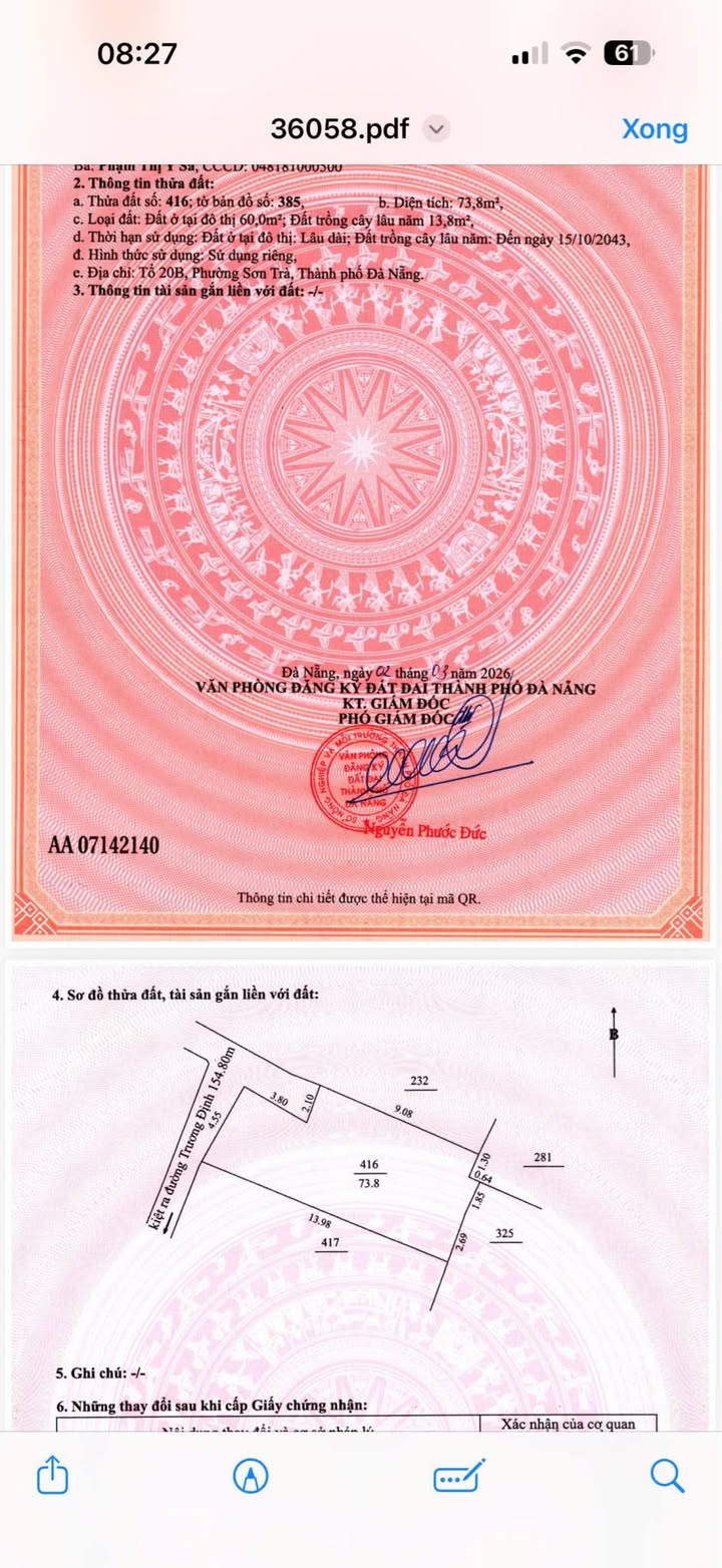 Đất Kiệt 3M Trương Định Sơn Trà - 74m² Hướng Tây Bắc - Giá 4.5 Tỷ