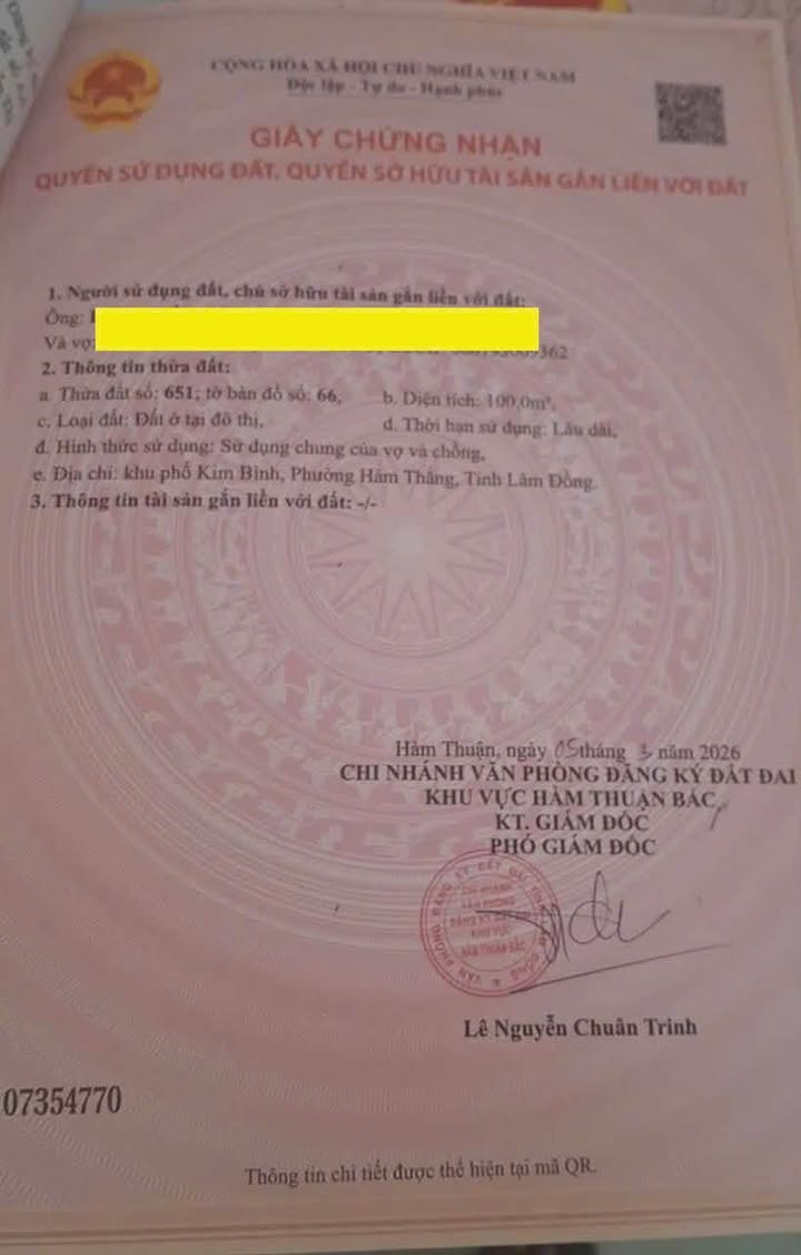 Đất Thổ Cư Lô Góc Xã Hòa Thắng, Bắc Bình - 100m² Giá 700 Triệu