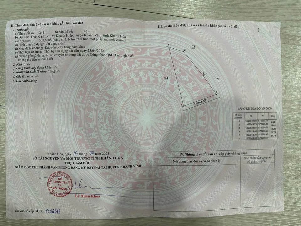 Đất Nền Khánh Hiệp, Khánh Vĩnh - 500m² Thổ Cư, Mặt Tiền Đường Bê Tông 5m