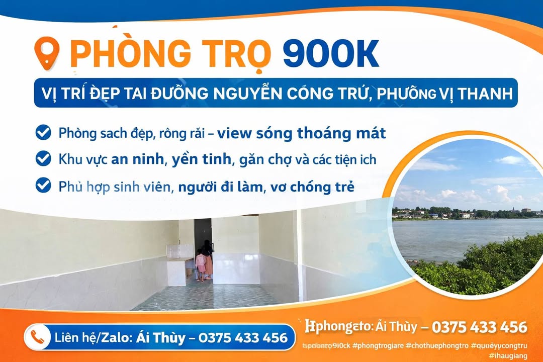 Phòng trọ Vị Thanh 900K - Gần Nguyễn Công Trứ, Sẵn Sàng Ở Ngay