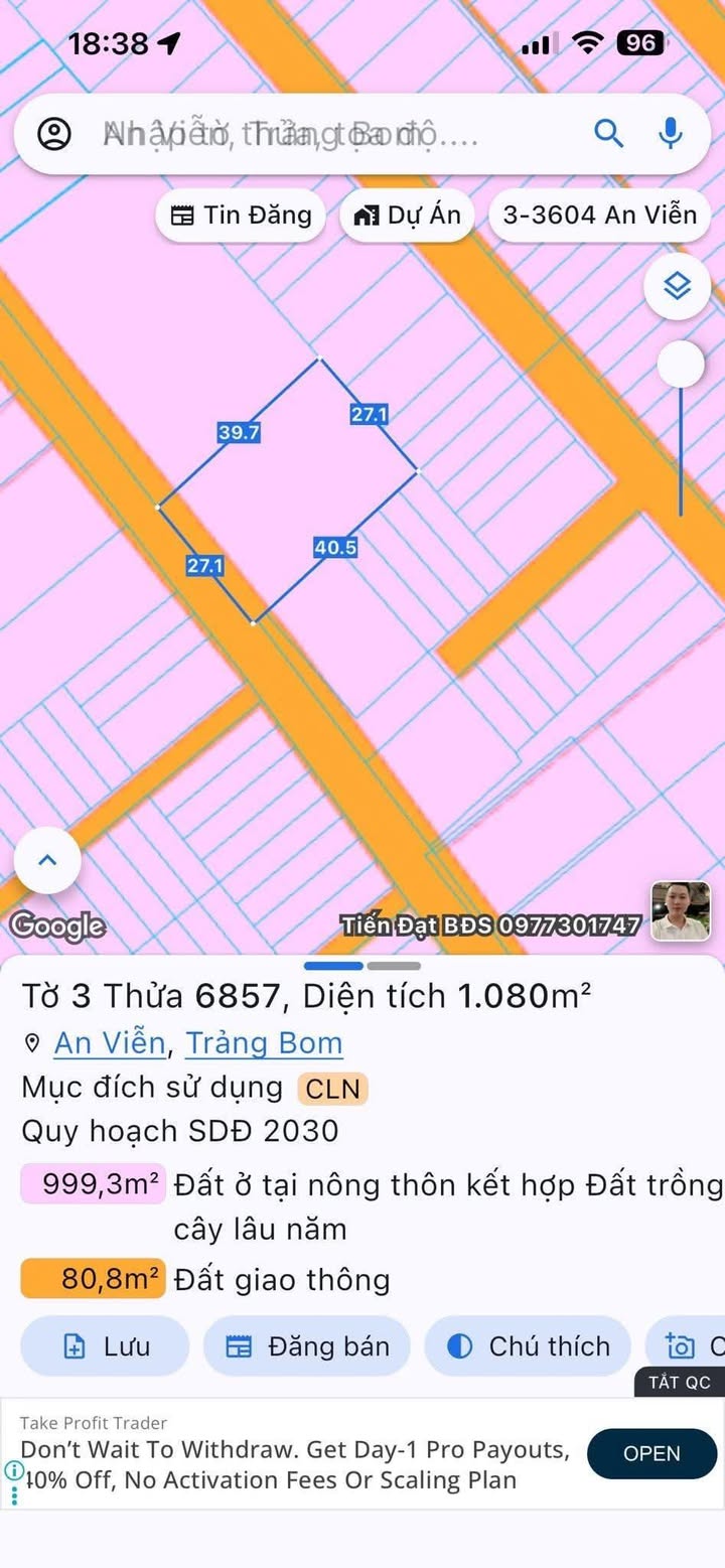 Đất nền Ấp 5 An Viễn 280m² giá 2,2 tỷ – Sổ đỏ chính chủ