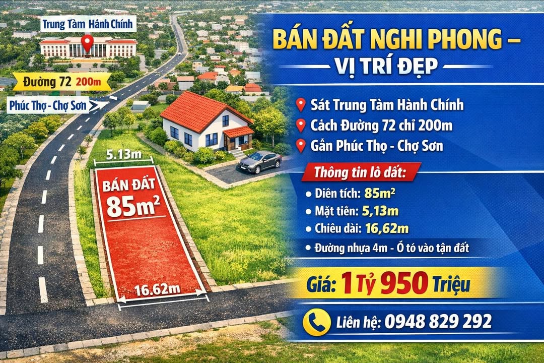 Bán đất Nghi Phong, Vinh 85m² - Sổ đỏ chính chủ, gần TT Hành chính