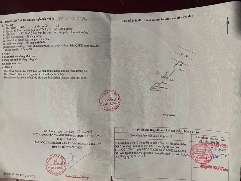 Đất Mặt Tiền DT746 Tân Định, Bắc Tân Uyên - 300m² Kinh Doanh Tốt