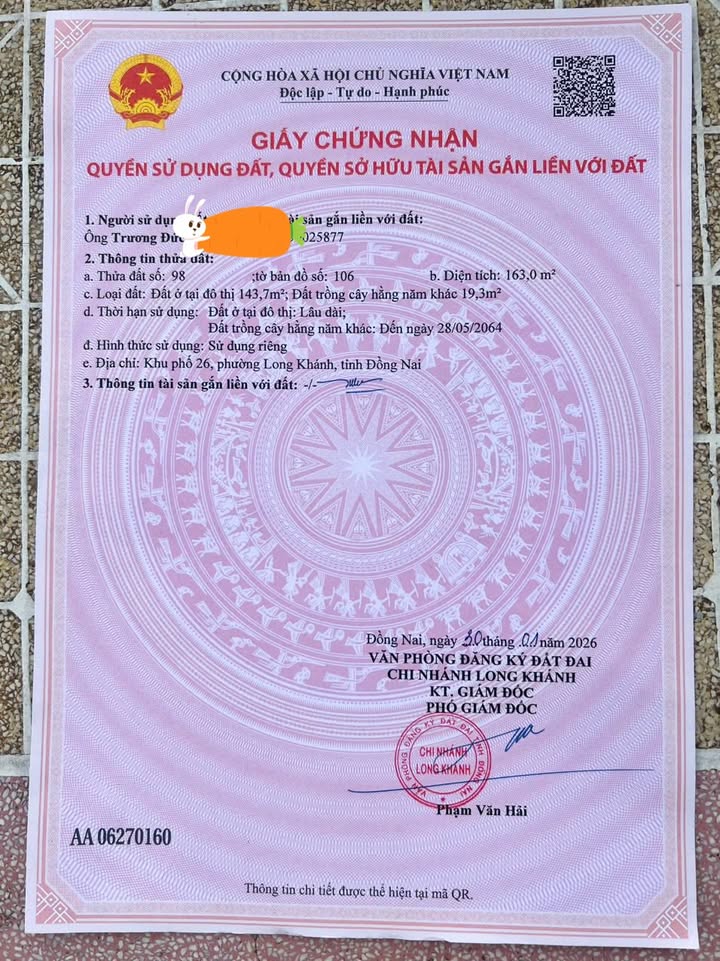 Bán đất thổ cư 155m² mặt tiền Lê Hữu Trác, Long Khánh - Tiềm năng kinh doanh cao