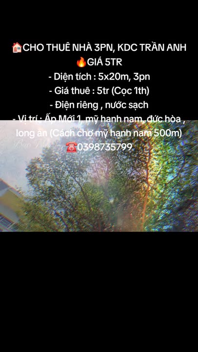 Cho thuê nhà 3PN Mỹ Hạnh Nam, Long An - 5 Triệu/tháng