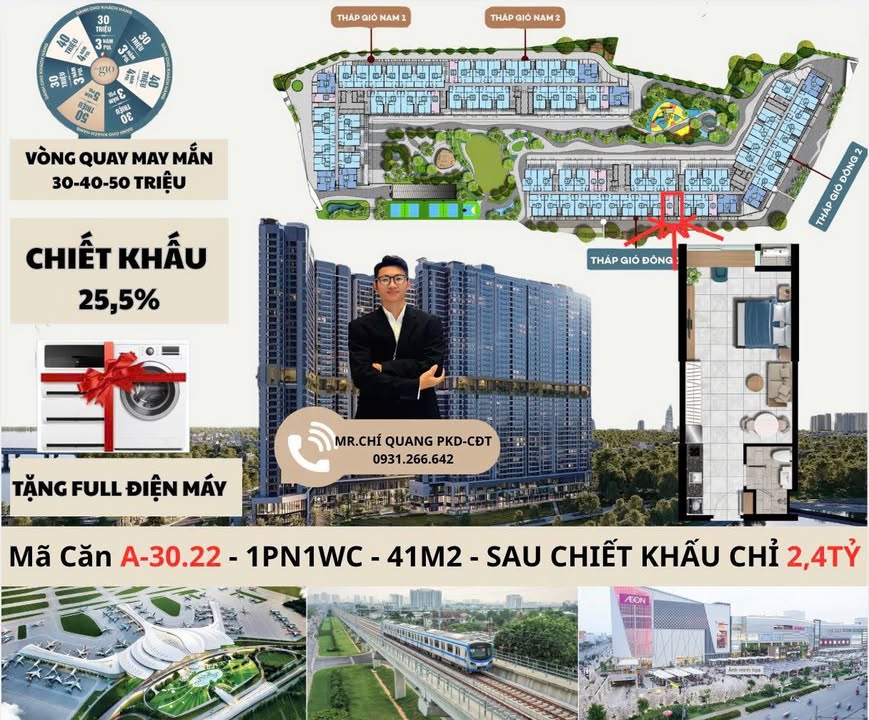 Căn hộ 1PN The Gió Riverside 41m² - Giá 2.4 tỷ, Vay 0% lãi suất