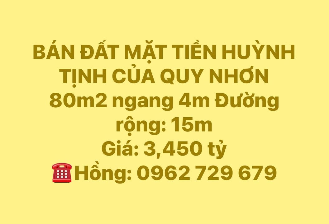 Đất Mặt Tiền Huỳnh Tịnh, Quy Nhơn - 80m² - 3.45 Tỷ - Sổ Hồng