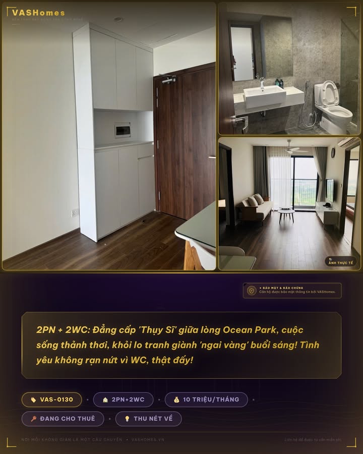 Cho thuê căn hộ 2PN+2WC Tòa ZR1 Vinhomes Ocean Park - Cuộc sống Thụy Sĩ giữa lòng Hà Nội