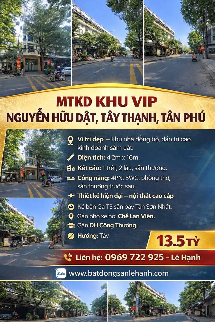 Nhà Mặt Tiền Kinh Doanh Nguyễn Hữu Dật, Tân Phú - 67m², 4PN, Giá 13.5 Tỷ