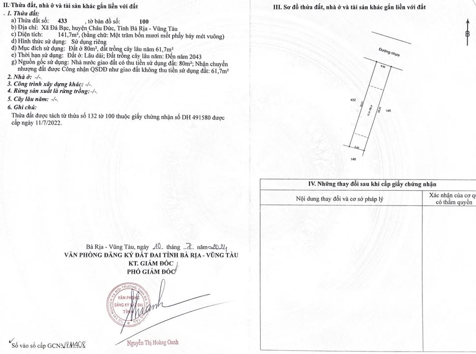 Bán đất nền Châu Đức 150.4m² sổ đỏ, giá 520 triệu - Gần QL56