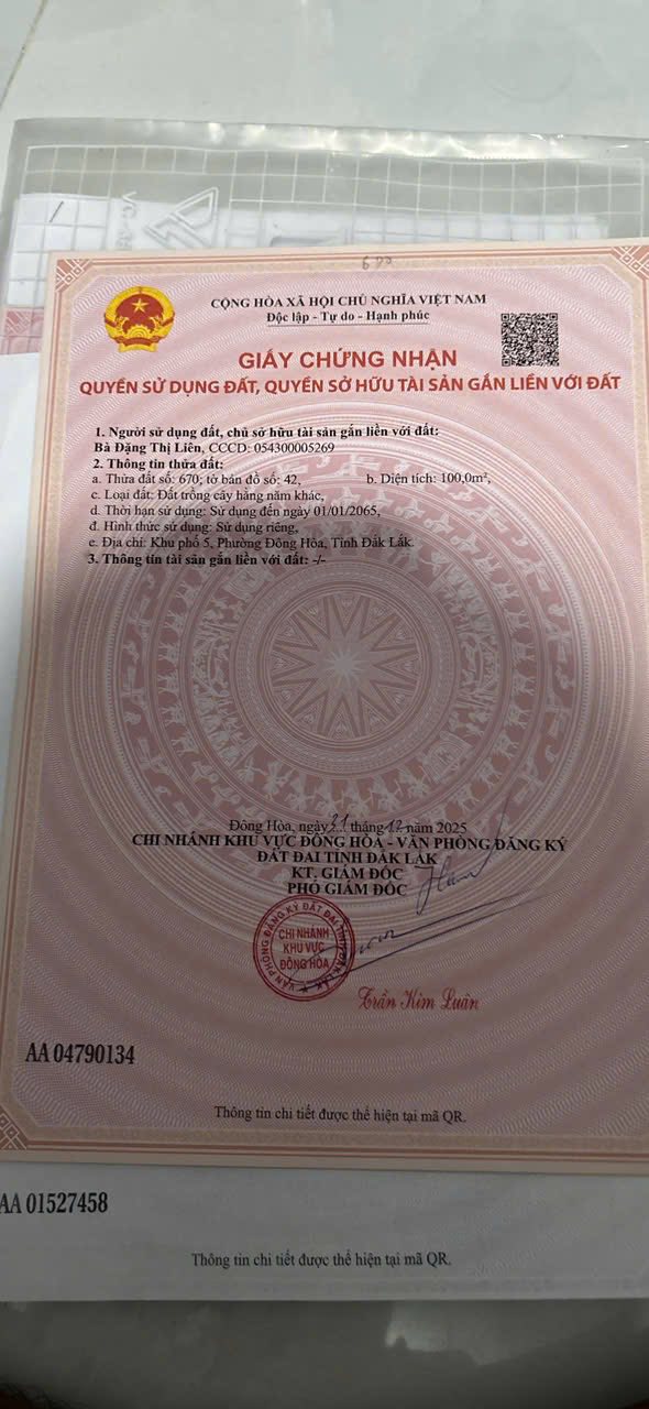 Đất thổ cư 100m² Phường Hoà Vinh, Đông Hòa - Sổ hồng sẵn, giá chỉ 495 triệu