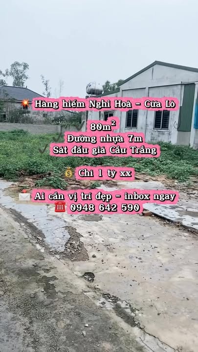 Bán Đất Nghi Hòa Cửa Lò 80m² - Lô S2 Sẵn Sổ, Giá 1 Tỷ - Ô tô vào tận nơi