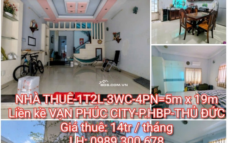 Nhà 4PN, 1 Trệt 2 Lầu, Sân thượng - Ngay Vạn Phúc City, Thủ Đức - 14 Triệu/Tháng
