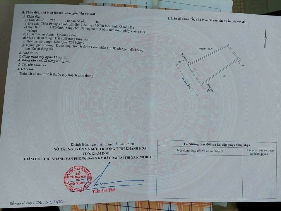 Đất Mặt Tiền QL 1A Ninh Hòa 6306m² - Giá Đầu Tư 12.9 Tỷ