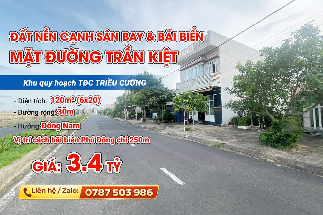Bán Đất Nền 120m² Mặt Tiền Trần Kiệt 30m, Tuy Hòa - Sổ Đỏ Sẵn Sàng