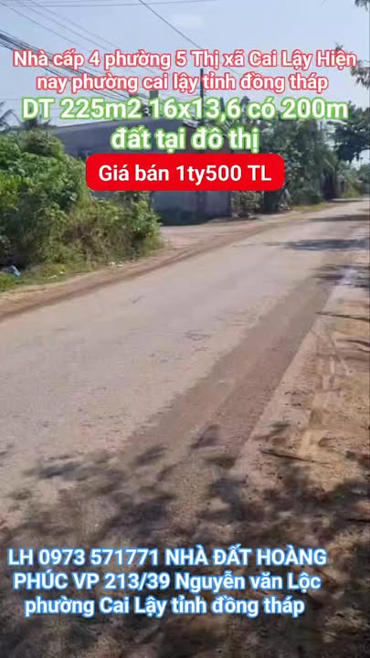 Bán Gấp Nhà Cấp 4 Phường 5 Cai Lậy, Tiền Giang - 225m² Giá 1.5 Tỷ