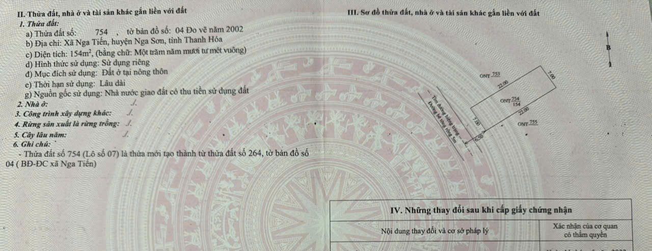 Bán đất 154m² Tân Tiến (Nga Tiến cũ) - Sổ đỏ sẵn, giá 600 triệu