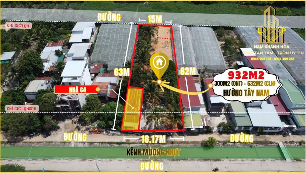 Bán Đất Thổ Cư Mặt Tiền Mương Nhựt, Ninh Hòa - 932m² Có Sẵn Nhà Vườn