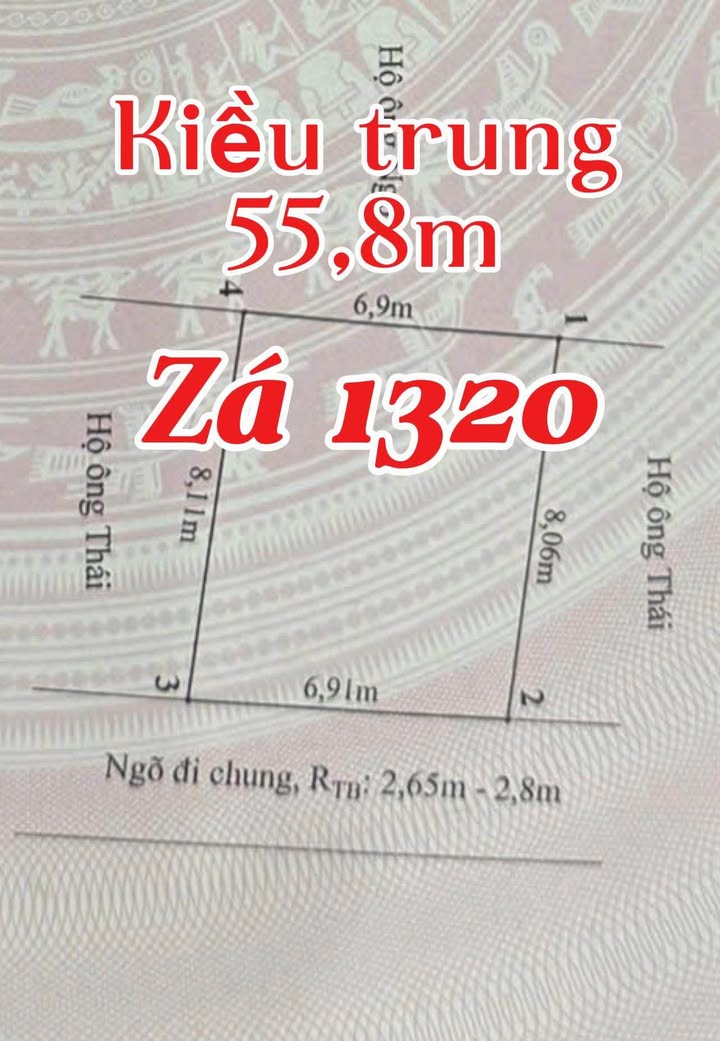 Đất nền Kiều Trung - An Dương: 55.8m², Mặt tiền 6.9m, Ô tô đỗ cửa, 1.32 tỷ