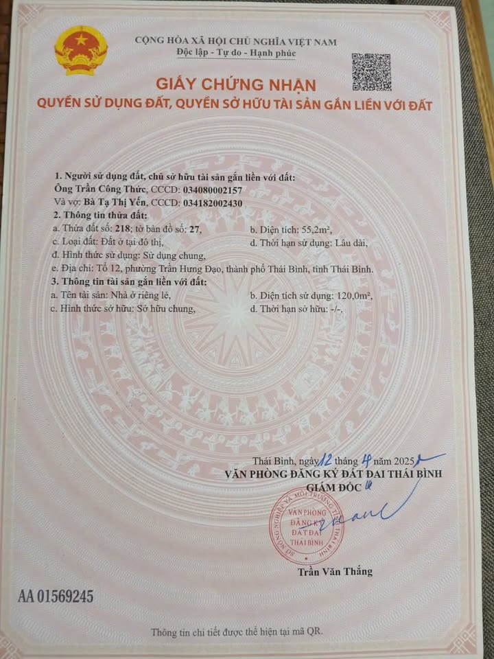 Nhà Trần Hưng Đạo Thái Bình 55m² 4.8 tỷ - Chính chủ bán