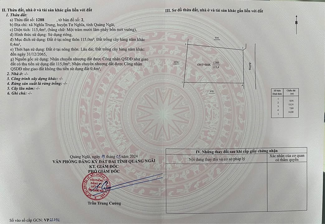 Đất nền 115.4m² Tư Nghĩa - Sổ đỏ riêng, giá 750 triệu