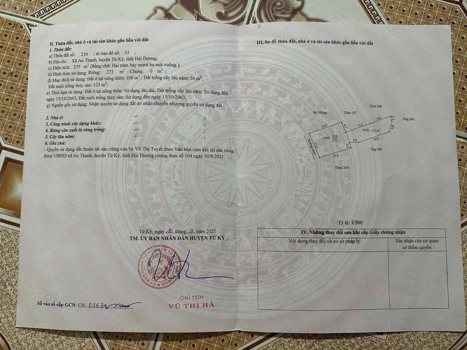 Bán đất Tứ Kỳ - Hải Dương 273m² giá 595 triệu, lô đất thoáng mát