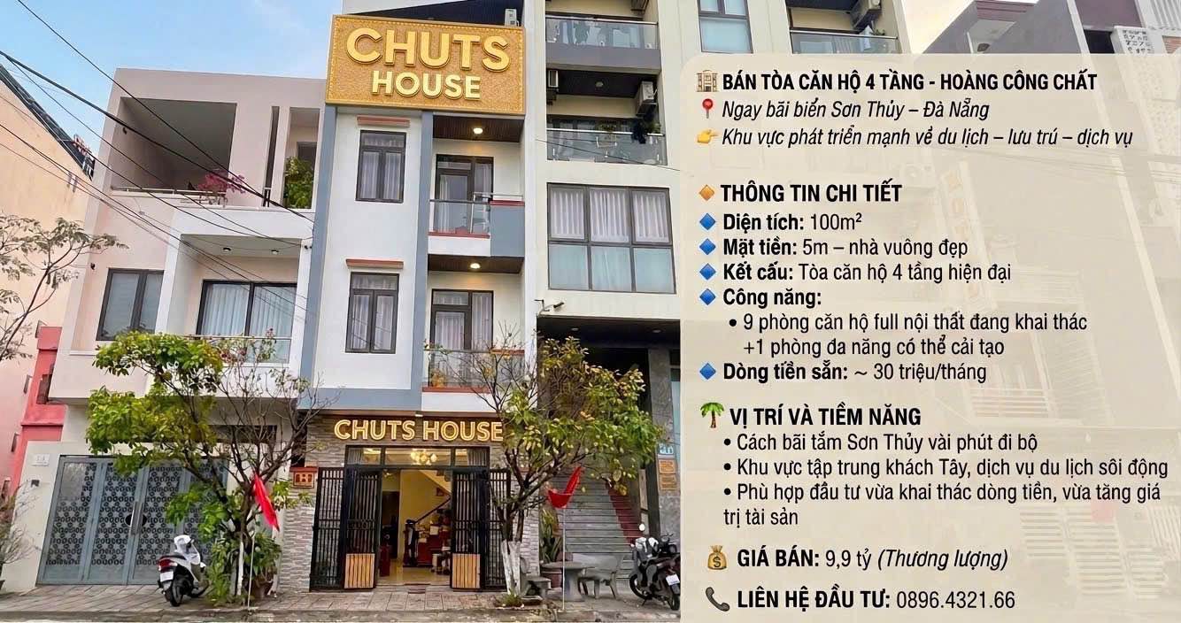 Tòa căn hộ 4 tầng Hoàng Công Chất, Đà Nẵng - Dòng tiền 30tr/tháng