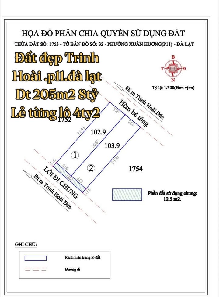 Bán Gấp Đất Nền 205m² Khu Biệt Thự Trịnh Hoài Đức, Đà Lạt - Giá Tốt