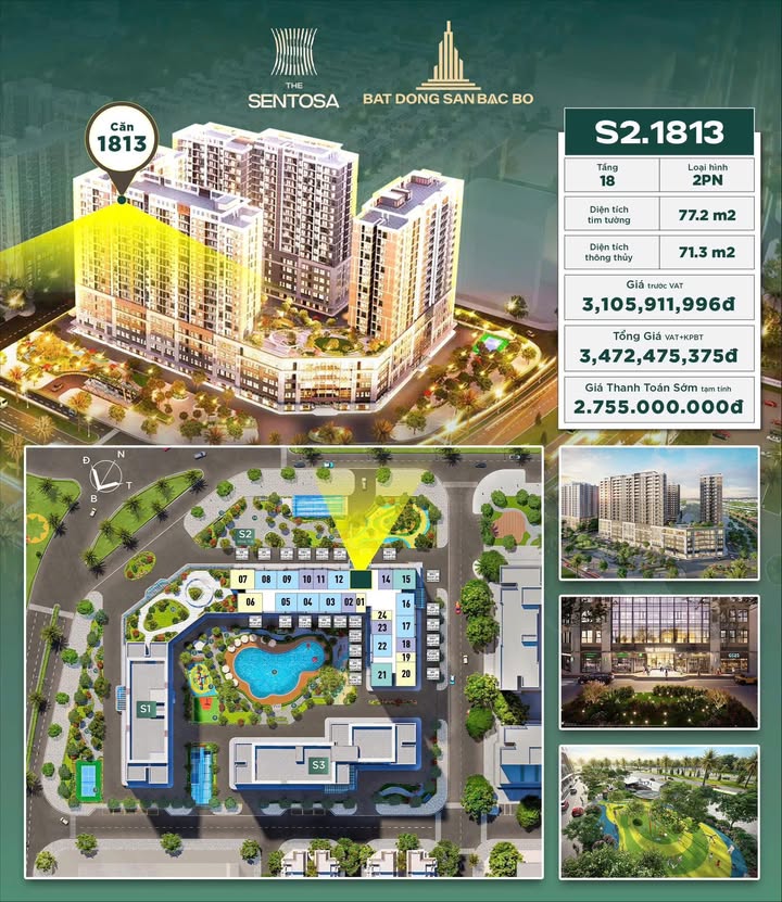 Căn hộ 2PN Tòa S2 The Sentosa View 72m² - 2.7 Tỷ, Sổ Hồng Lâu Dài