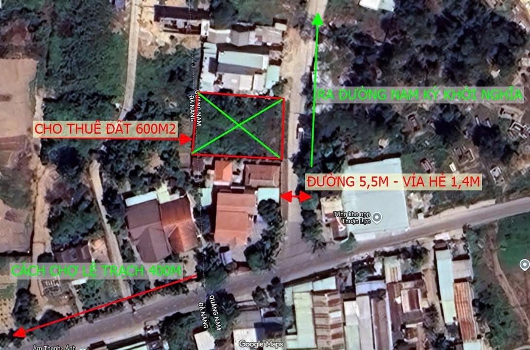 Cho thuê đất 600m² Đà Nẵng - Gần chợ Lệ Trạch, đường thông thoáng