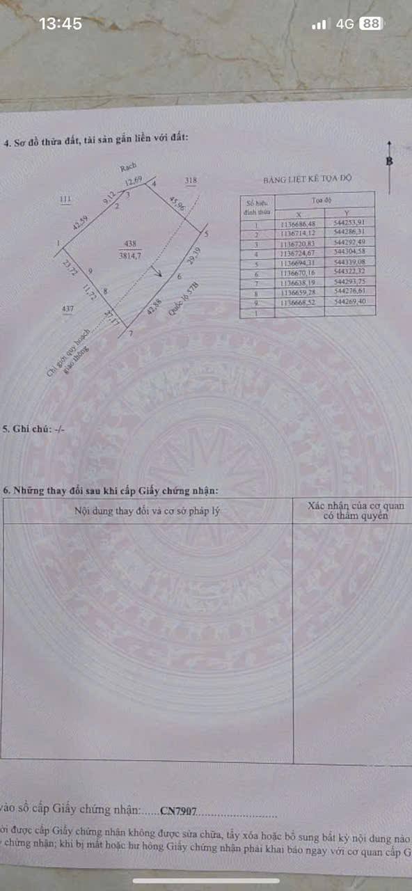 Bán đất MT Quốc lộ 57B, Bến Tre - 3814m² thổ cư, giá 1.75 tỷ/công