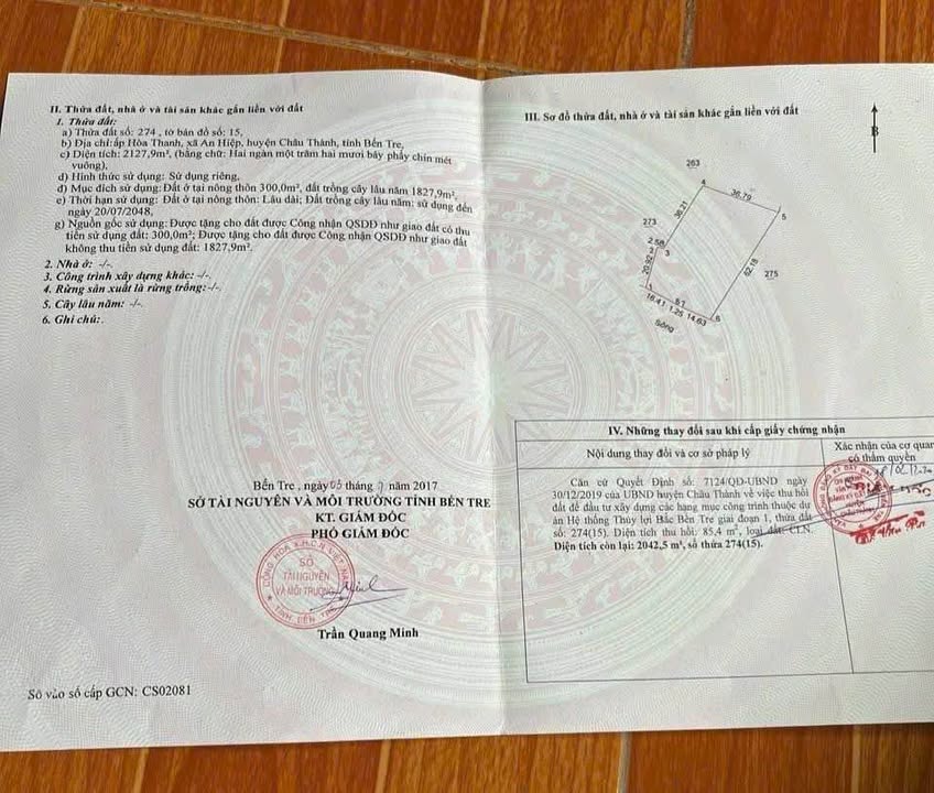 Bán đất bờ sông Hàm Luông, Bến Tre 2128m² - Giá 2 tỷ