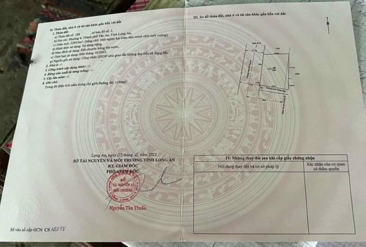 Đất nền mặt tiền QL1A Tân An, Long An - 1289m² - HĐ cho thuê 22tr/tháng