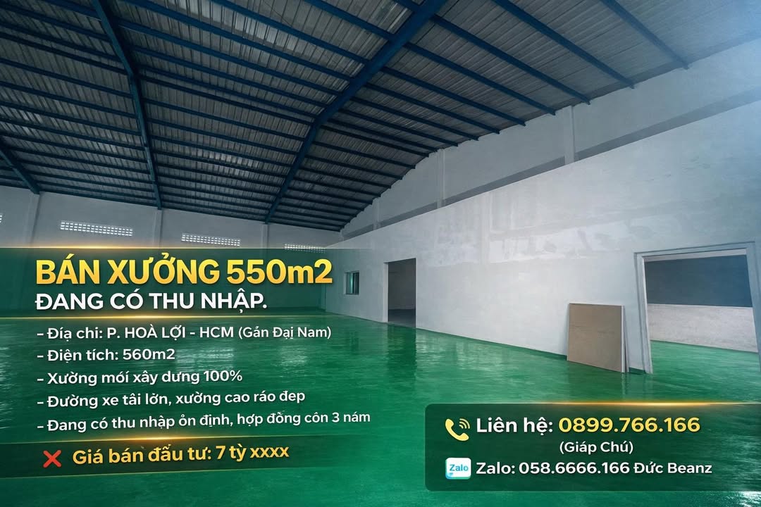 Bán Xưởng 560m² Phường Thái Hòa, Tân Uyên - Có Thu Nhập Ổn Định, Giá Đầu Tư 7.x Tỷ