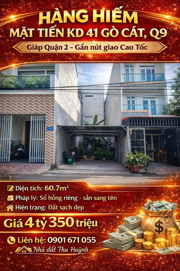 Nhà Mặt Tiền Kinh Doanh 60.7m² Gò Cát, Q9 - Giá 4.35 Tỷ, Sổ Hồng Riêng