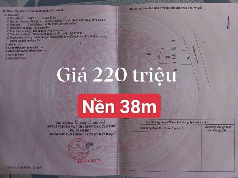Đất Cái Răng 38m² - Sổ Riêng, Giá Chỉ Từ 220 Triệu