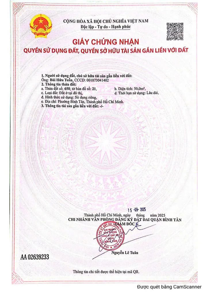 Bán gấp đất Vĩnh Lộc A 50m² - Hướng Đông, Hẻm 469 Nguyễn Thị Tú