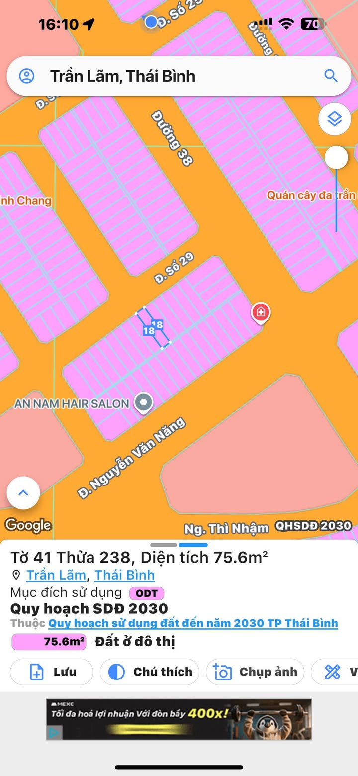 Nhà 1 Tầng Trần Lãm, Thái Bình - 75.6m² - 3 Tỷ Hướng Tây Bắc