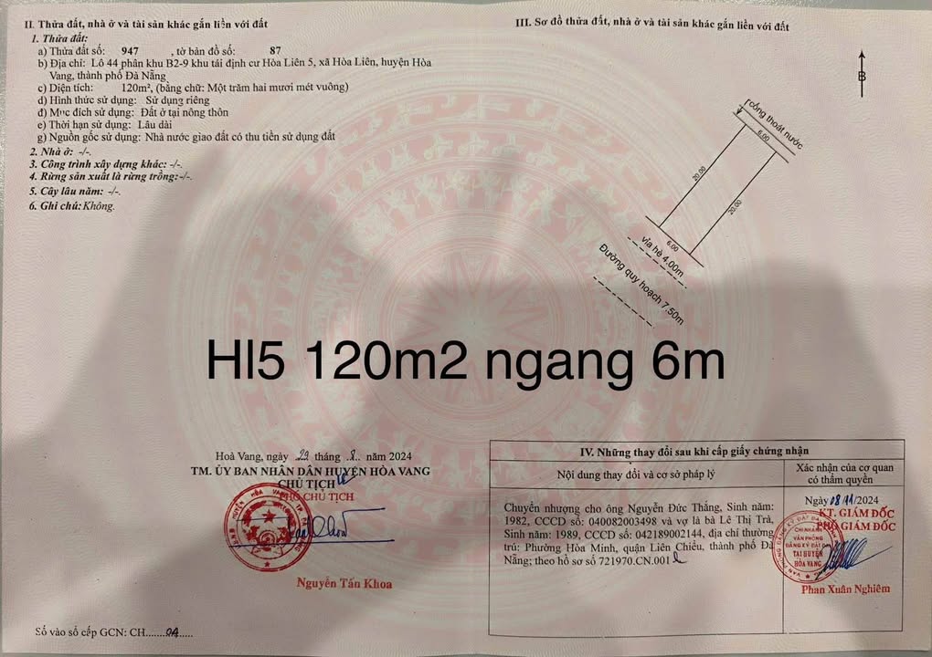 Đất nền Hòa Liên Đà Nẵng 120m² - Sổ đỏ chính chủ, giá đầu tư