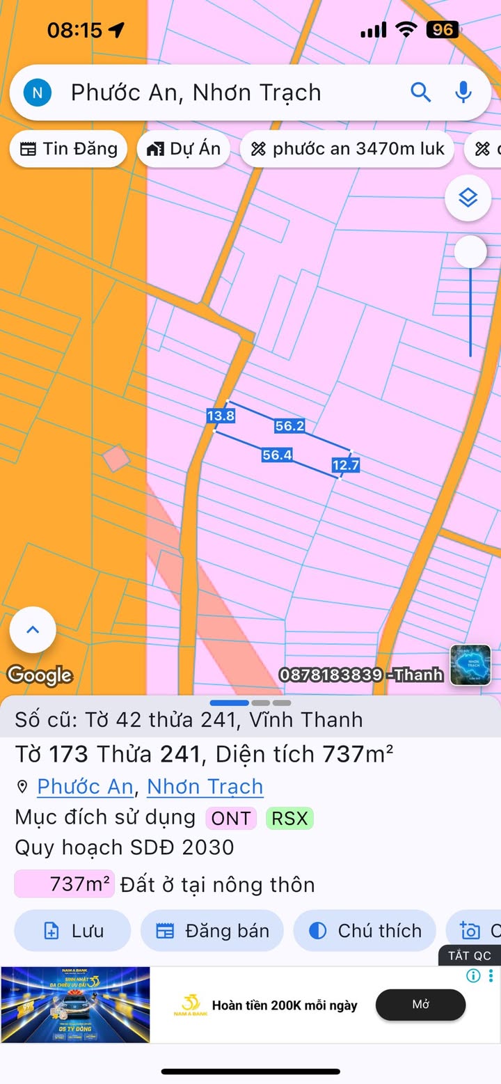 Đất Vĩnh Thanh Nhơn Trạch 737m² - Sổ Đỏ Thổ Cư, Giá Đầu Tư