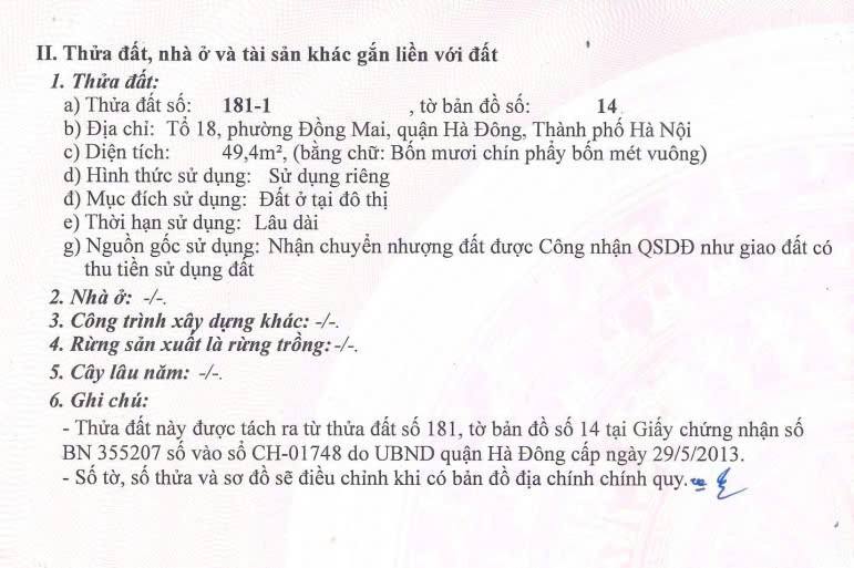Đất Sổ Đỏ Đồng Mai 49m² - Giá 1.4 Tỷ, Chính Chủ Bán Gấp