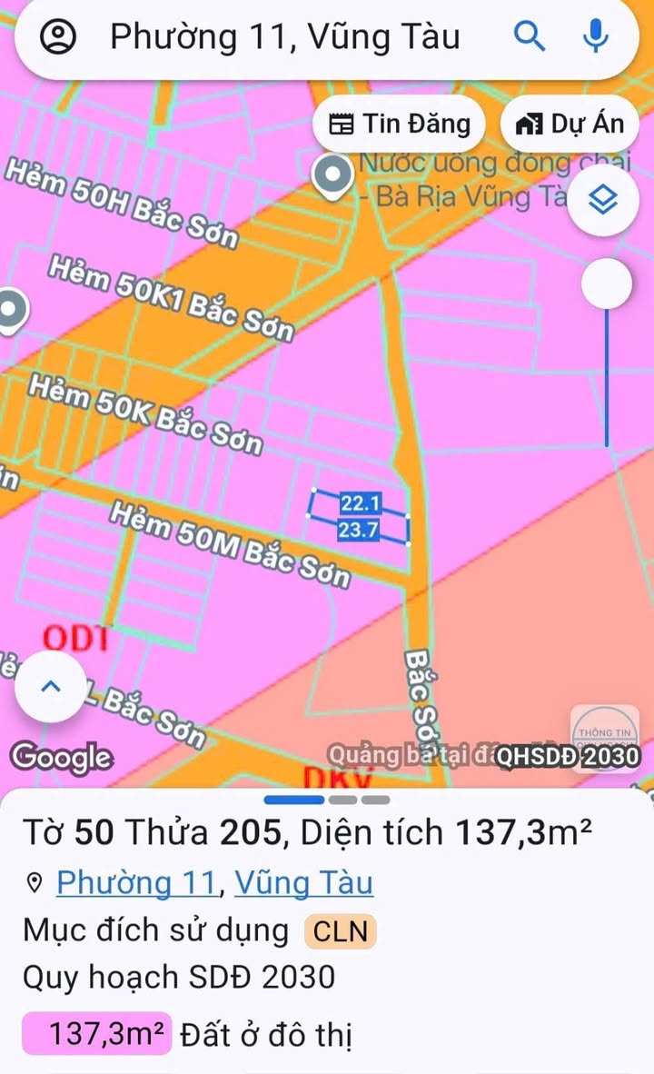 Bán Đất Mặt Tiền Bắc Sơn Vũng Tàu 137m² - Sổ Riêng, Hướng Đông Nam