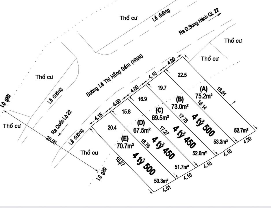 Đất nền Hóc Môn - Mặt tiền Lê Thị Hồng Gấm, 75.6m², 4.5 tỷ/lô
