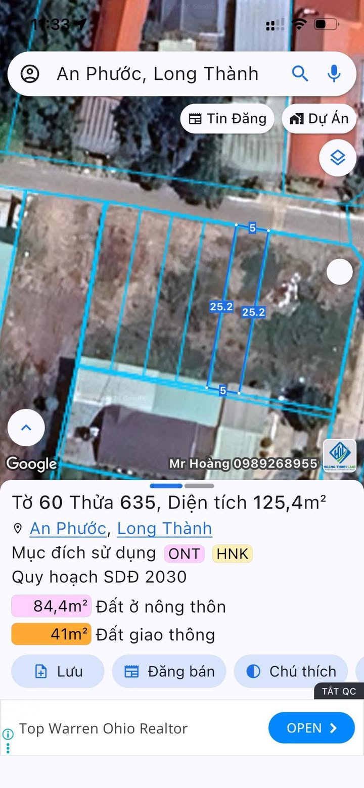 Đất Mặt Tiền Vũ Hồng Phô, Biên Hòa - 125m² - Sổ Đỏ Thổ Cư 100%